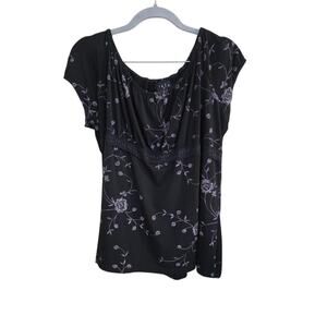 JKLA II 2X Black Faux Floral Embroidered Scoop Neck Blouse